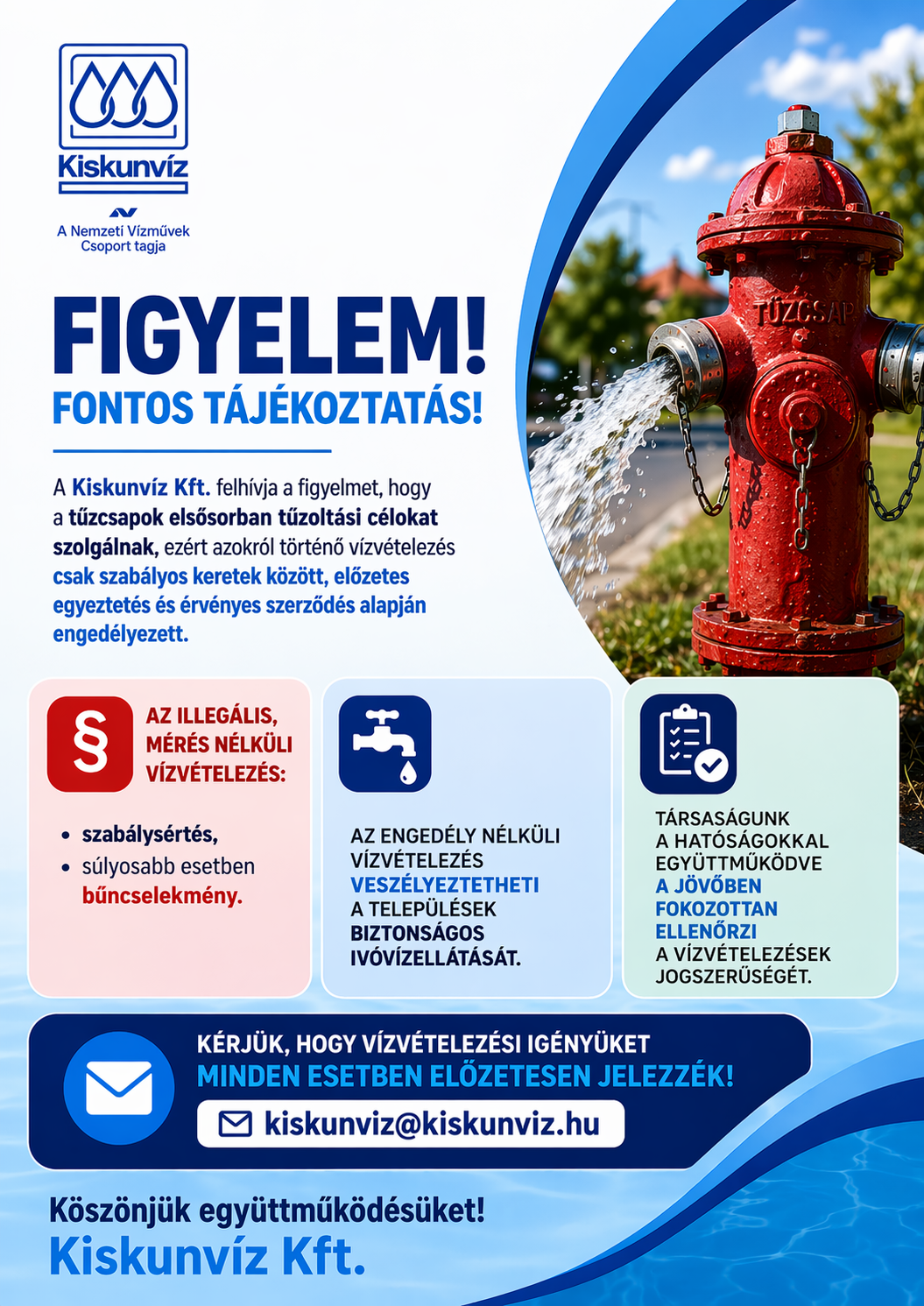 Felhívás - illegális vízvételezés tűzcsapokról